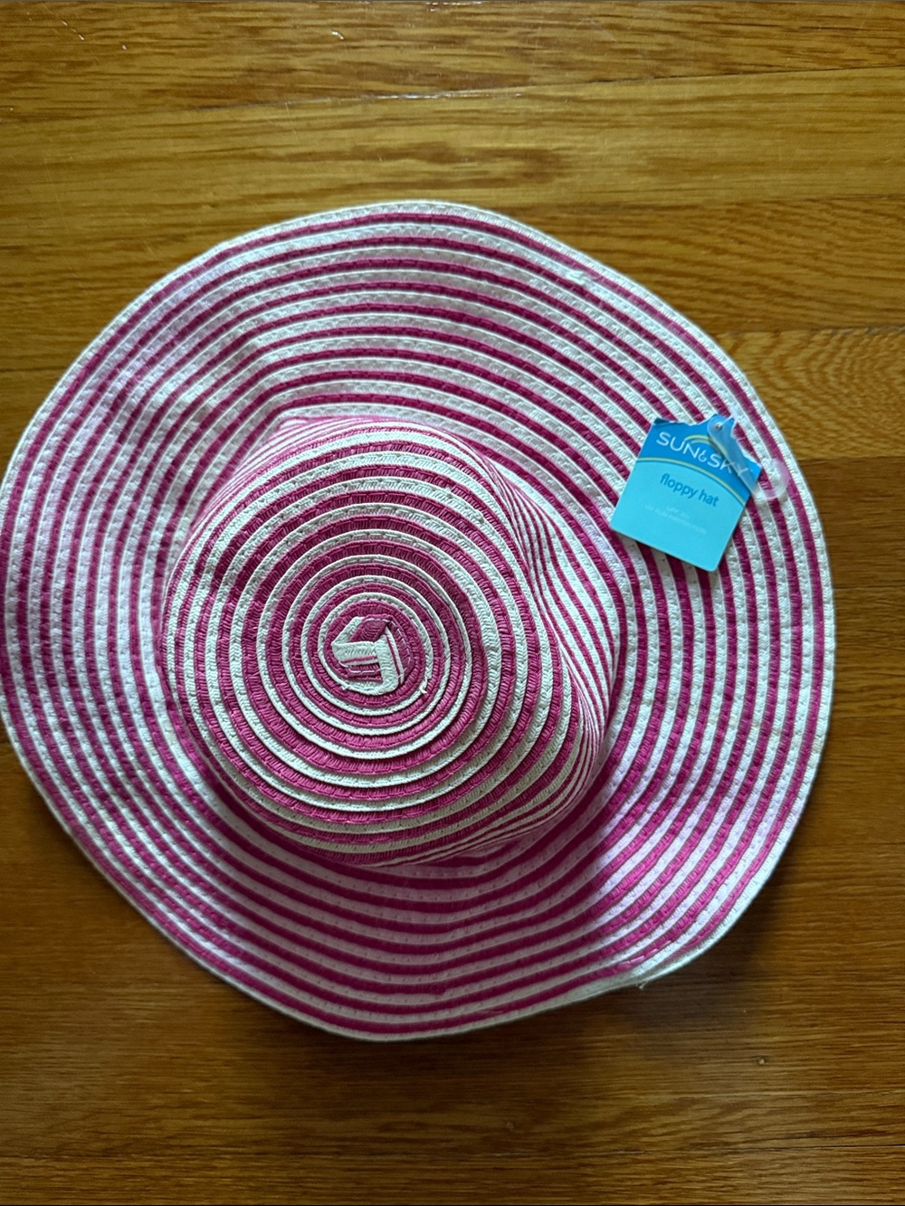 Girls' Pink & White Striped Sun Hat with Wide Brim